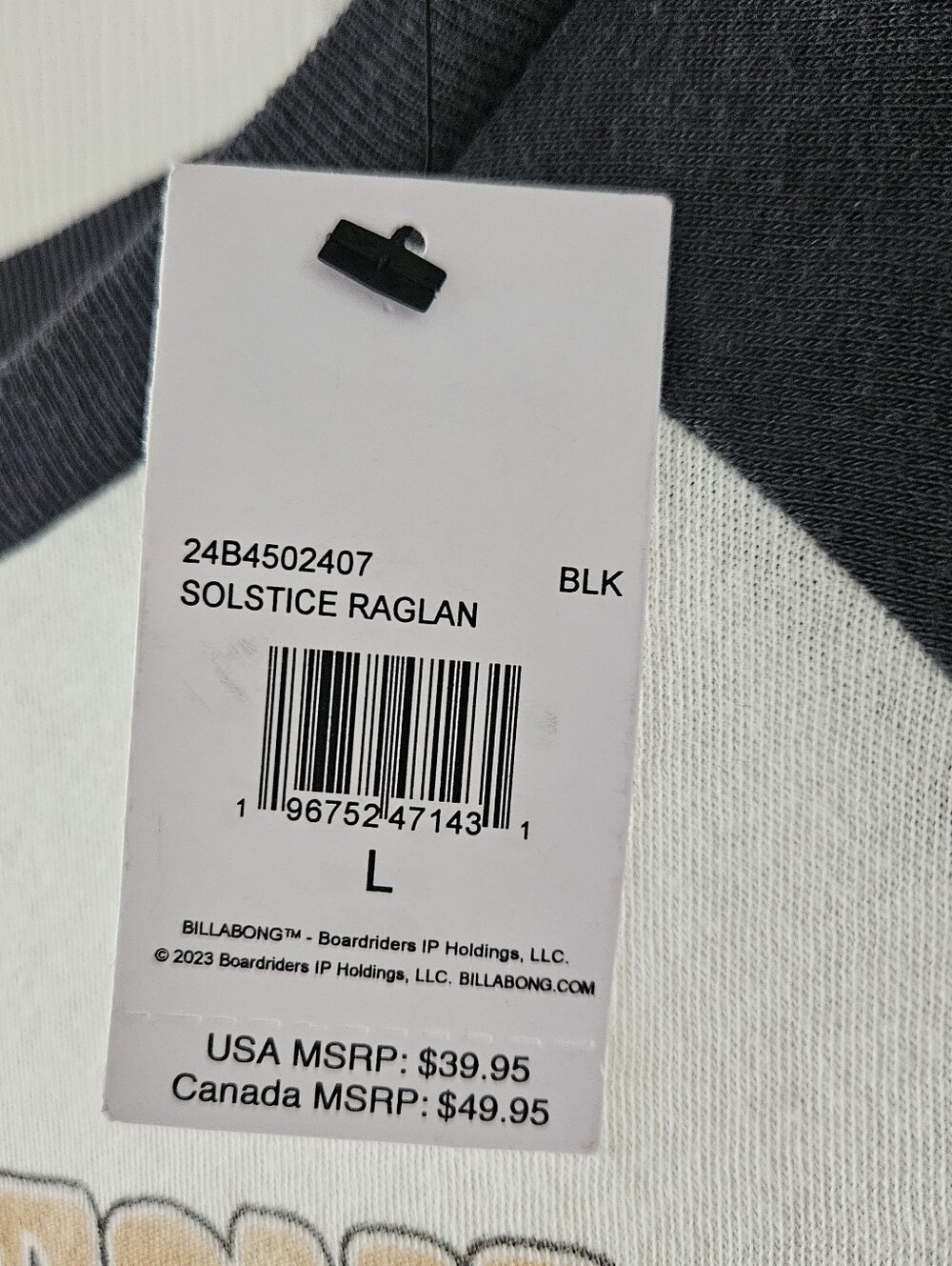 Billabong Cream/Black Long Sleeve Tee, Retro Graphic, Very Stretchy, Sz Lg, NWT - Picture 3 of 6
